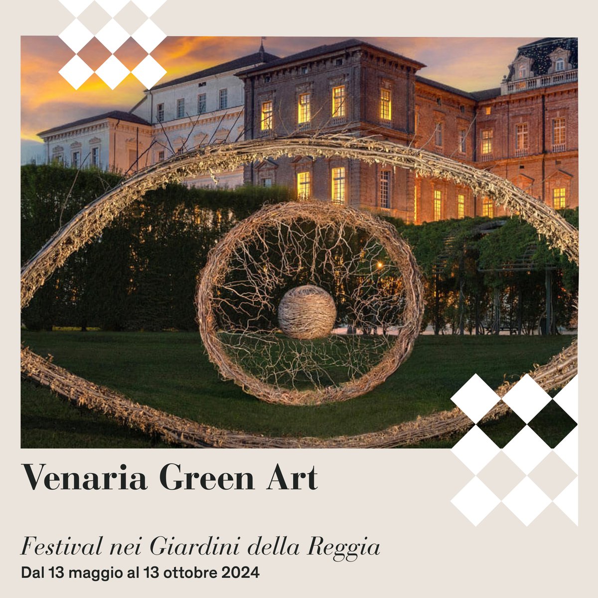 Il 13 maggio inizia “Venaria Green Art”, il nuovo Festival artistico nei Giardini della Reggia di Venaria 💫 L’ingresso all’evento è compreso in tutti i biglietti della Reggia. Vi aspettiamo! Scopri di più: lavenaria.it/it/eventi/vena…