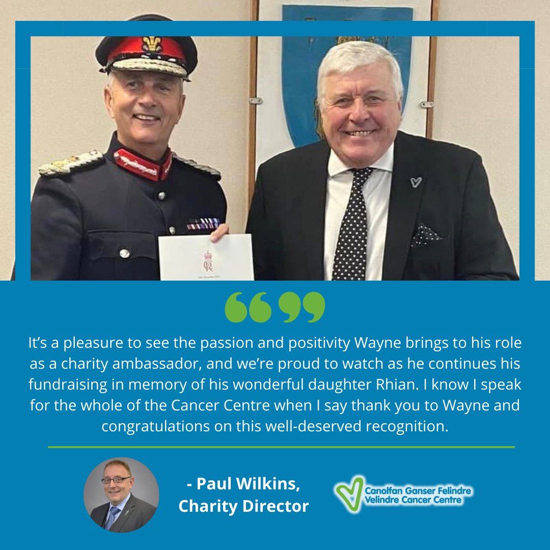 🥇 An inspirational fundraiser for @Velindre has been presented with a British Empire Medal. Wayne Griffiths received the honour for his amazing fundraising efforts in memory of daughter Rhian, who sadly passed away in 2012. Read more: 📰🔗 velindre.nhs.wales/news/latest-ne…