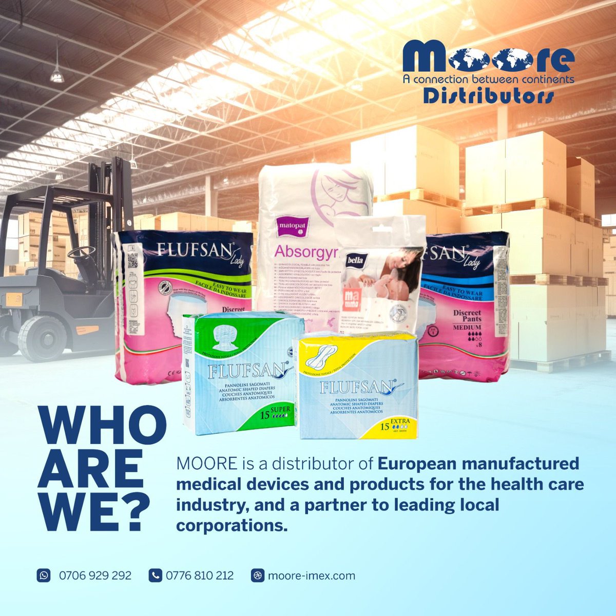 Through our highly innovative and industry-leading manufacturing partners in Switzerland and other European countries, we distribute the most extensive and comprehensive range of quality hygiene and healthcare products accessible to the Ugandan market. #MooreDistibutors