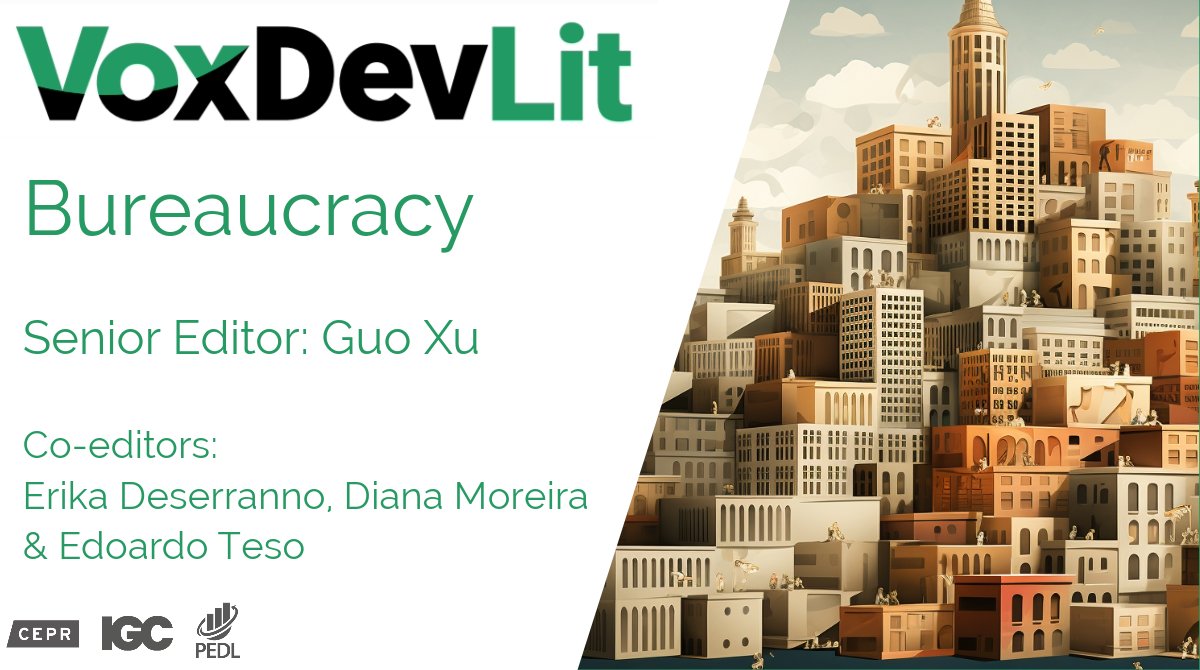 In this #VoxDevLit, @guoxu_econ summarises evidence from economic research on incentives and bureaucrat performance, how bureaucracies can hire the right people, and the importance of assigning bureaucrats to the right tasks. Read and download here: voxdev.org/voxdevlit/bure…