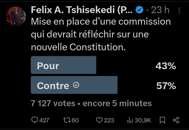 ...🔔 TONGO ETANI 'BOLAMUKA 43% des Kasaïens analphabètes ont voté 'POUR' et 57% des Congolais matures ont voté ' CONTRE'