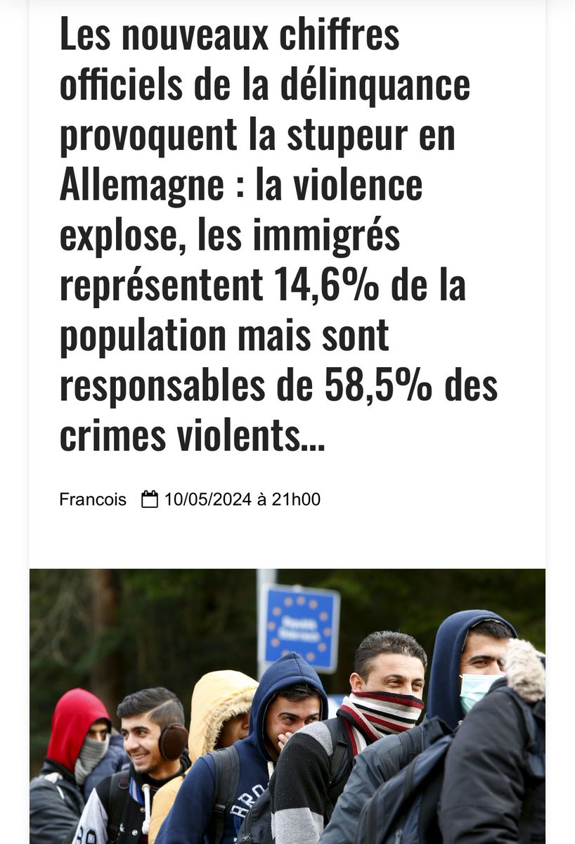 #Immigration massive : quand 15% de ta population est étrangère sur ton propre sol mais est responsable de près de 60% des crimes violents…
Il faut autoriser les statistiques ethniques en France 🇫🇷 pour que les français ouvrent enfin les yeux !
Fermons les robinets !