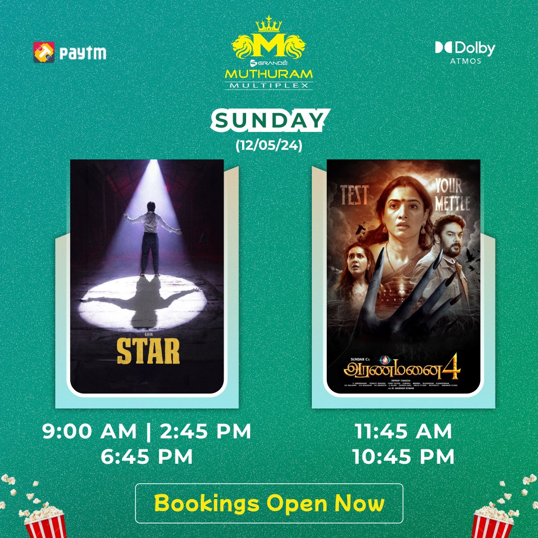 Watch 'Star' and 'Aranmanai 4' at Grande Muthuram Multiplex. Book your tickets now !😊 #STARatGrandeMuthuramMultiplex #NewReleases #Aranmanai4 #STAR #WeekendVibes #Tirunelveli #Nellai