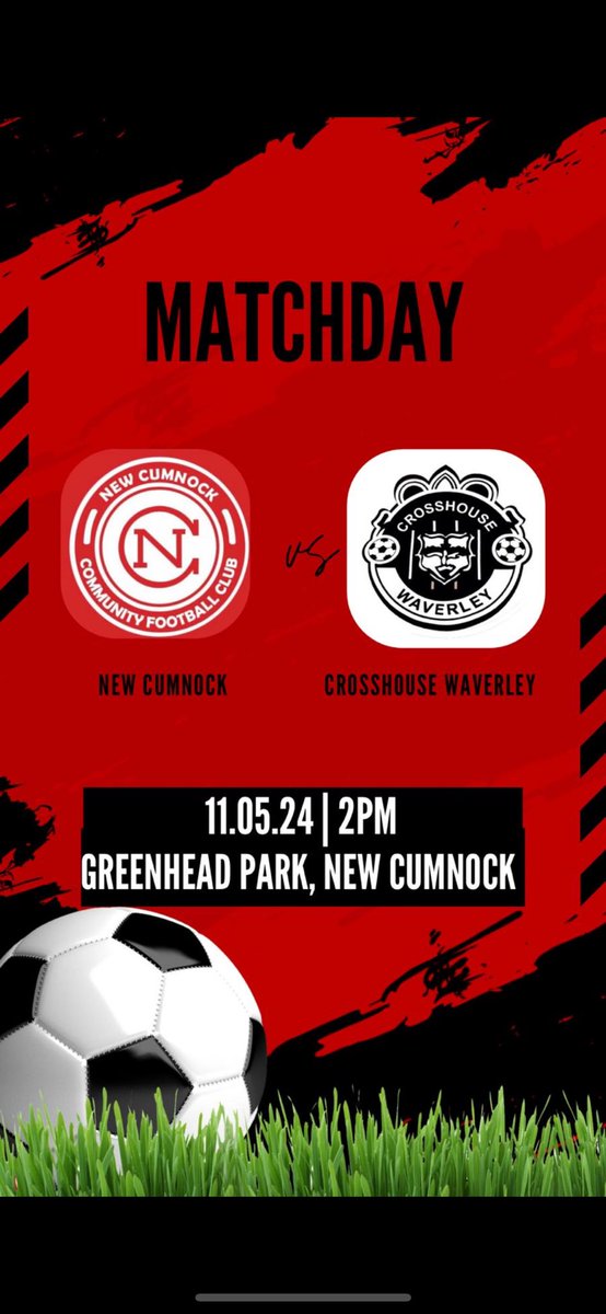 TODAY We travel to face New Cumnock in the second last game of our league campaign! ⚽️ @aftonamateurfc 🏆 AAFA Division 1 📍 Greenhead Park, New Cumnock. 🕢 14:00 Kick Off 🔴⚫️