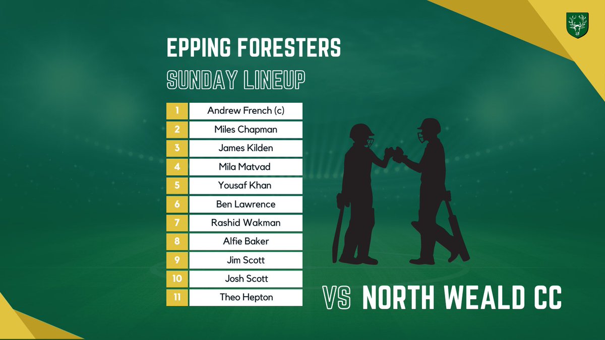 Epping Foresters CC (@eppingforesters) on Twitter photo TEAM NEWS 🚨
Here’s how we line up this weekend, come on you Stags 🦌💪 TEAM NEWS 🚨
Here’s how we line up this weekend, come on you Stags 🦌💪