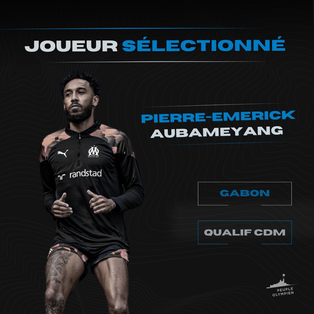 ✅ OFFICIEL : Pierre-Emerick Aubameyang est sélectionné avec le Gabon pour les qualifications à la Coupe du Monde 2026.

👉 Il affrontera la Côte d'Ivoire le 7 juin, et la Gambie le 11 juin.

#TeamOM | #OMFamily