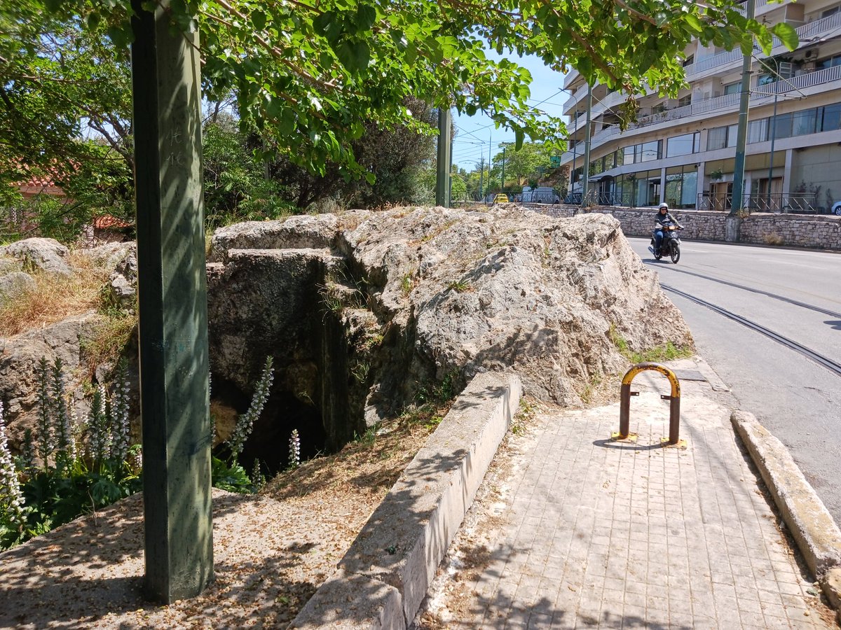One of my favourite Athens easter eggs. The pavement abruptly ends due to a rock cluster, forcing you to detour around or clamber over it. But this 'rock' is actually the Sanctuary of Pan, one of Athens' most important archaeological sites and so can't be removed!