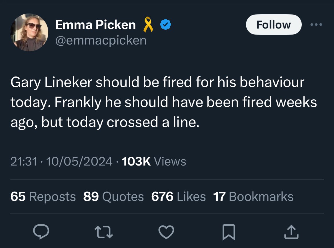 Lineker’s crime? Telling Mehdi Hasan he doesn’t like seeing pictures of dead children. We had 4 years of these people screeching about Corbyn and got Johnson. Thanks for that Emma. Dave etc