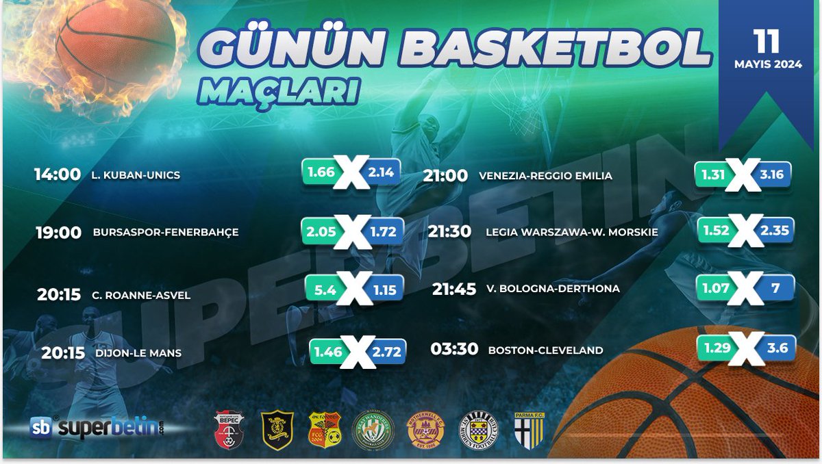 🏀 11 Mayıs 2024 Günün Basketbol Maçları; 

💸 #Superbetin’de kazanç sağlamaya hazır olun!  #superbetingiris #superbetingiriş