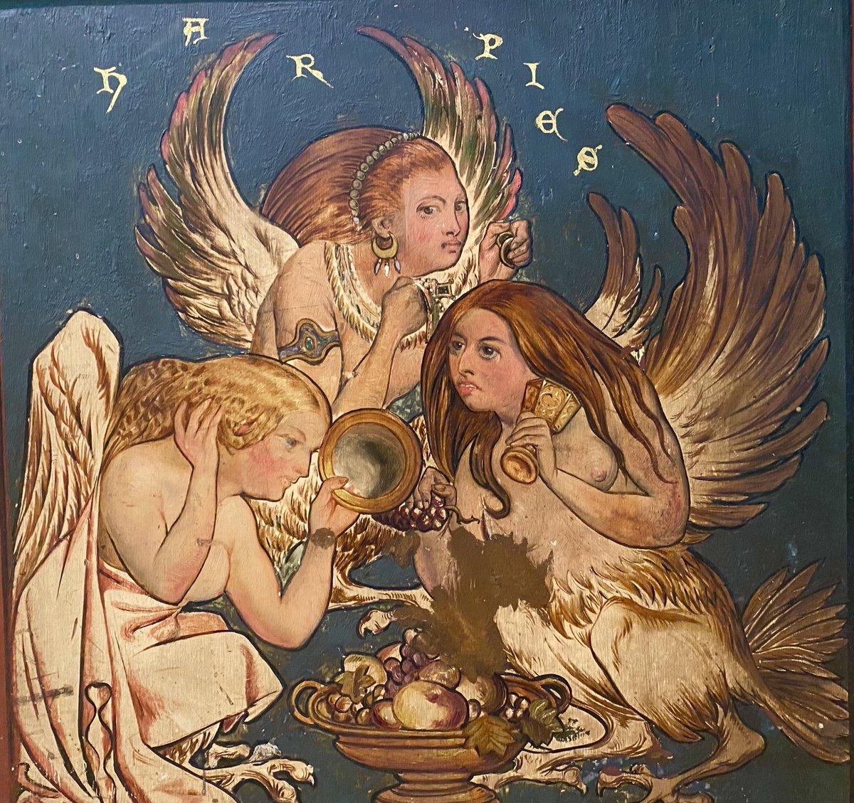 HARPIES and SIRENS from a bookcase designed by William Burges, 1859-1862