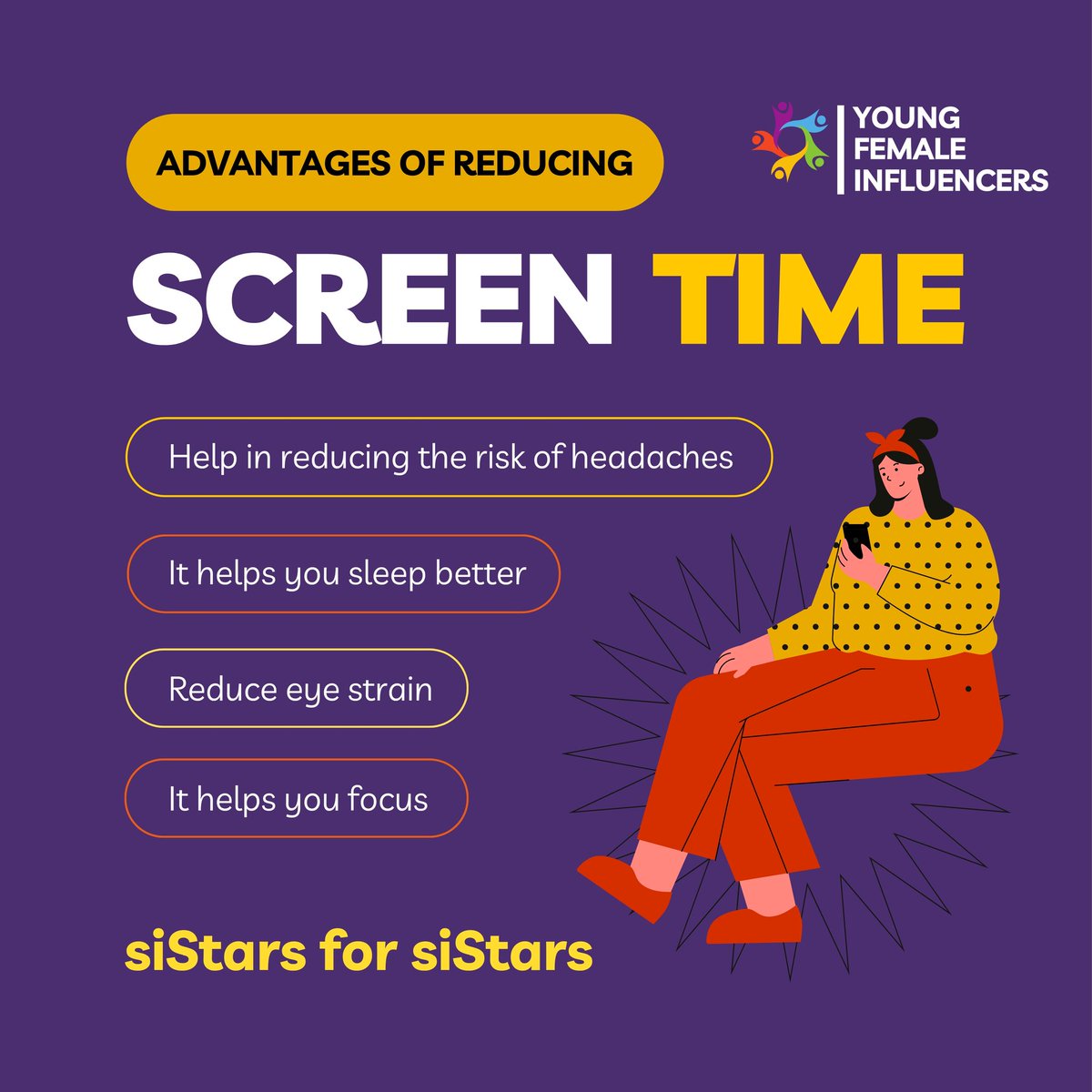 🌸 𝐓𝐚𝐤𝐞 𝐚 𝐁𝐫𝐞𝐚𝐤, 𝐑𝐞𝐟𝐫𝐞𝐬𝐡 𝐘𝐨𝐮𝐫 𝐌𝐢𝐧𝐝! 🌸

Hey siStars, let's talk self-care!💛💜 🧡
Let's reduce our screen time. Take a break from your devices and enjoy some offline activities like journaling, painting, or spending quality time with loved ones.
#selfcare