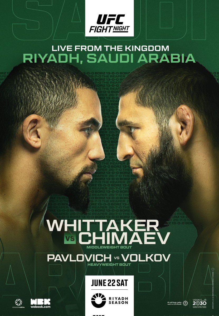 Khamzat ve Whittaker maçının ana karşılaşma olacağı Ufc Suudi Arabistan etkinliğinin posteri yayınlandı 🔥🔥

#Khamzat #Whittaker