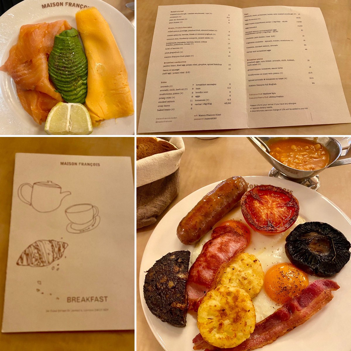 Call me what you like, but I still had a Full English at my breakfast meeting in one of London’s best French restaurants - and it was excellent. My colleague’s salmon, omelette and avocado was very good too, apparently. Highly recommend Maison Francois, Duke Street.