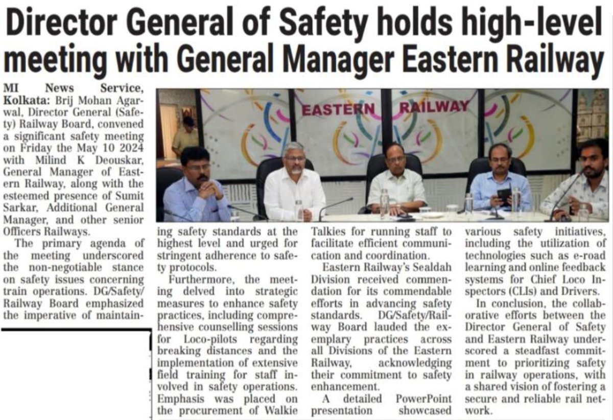 Director General of Safety holds high-level meeting with General Manager Eastern Railway