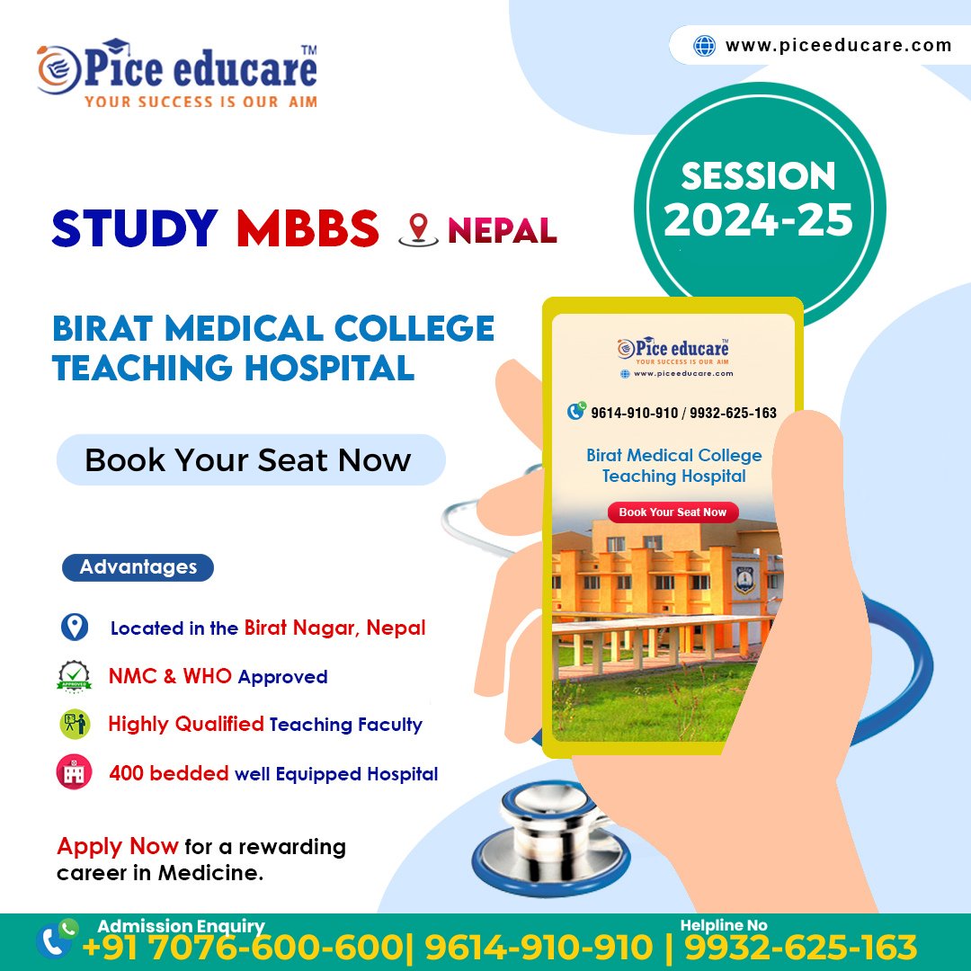 Birat Medical College, Nepal
Book Your Seat Now
Study MBBS in Nepal (2024-25)
Admission Enquiry: +91 7076600600/9614910910
Helpline no- 9932625163
.
.
.
#mbbsinnepal #studymbbsnepal #nepalmbbs #medicalstudies #mbbsadmission #mbbsabroad #mbbs #piceducare