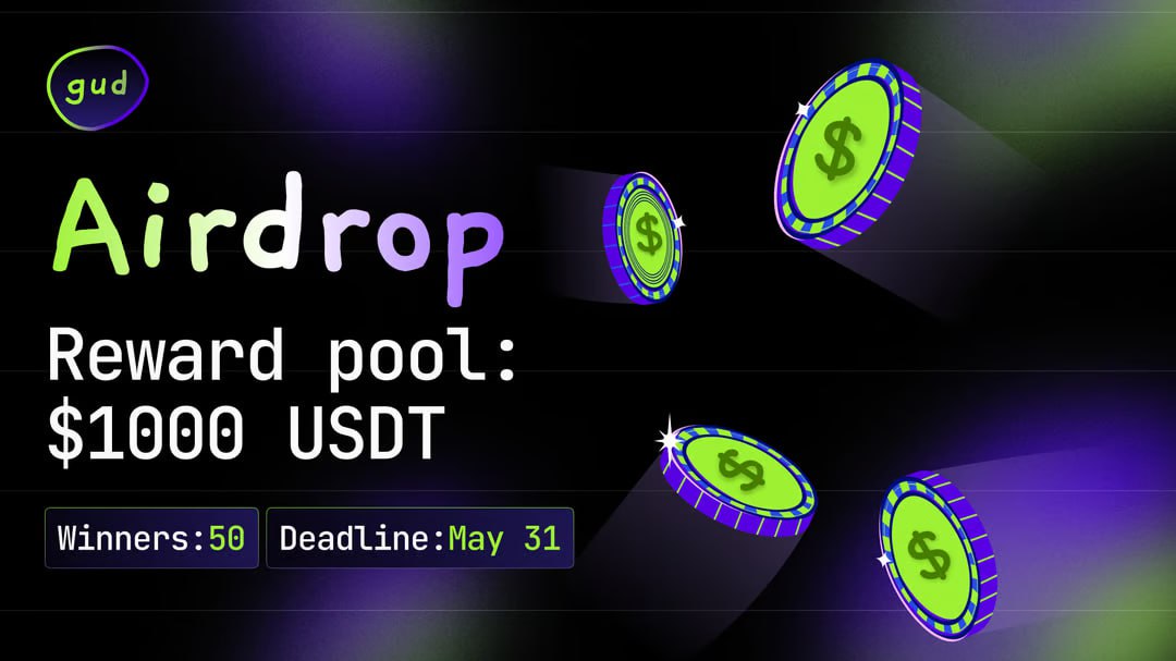 New #airdrop: Gudchain Reward: 1,000 USDT for 50 winners News: GudAlpha Distribution date: May 31th 🔗Airdrop Link: gleam.io/NuJwC/gud-chai… Only 50 winners will receive airdrop rewards Gud is an advanced blockchain platform consisting of a network of L3 chains built using