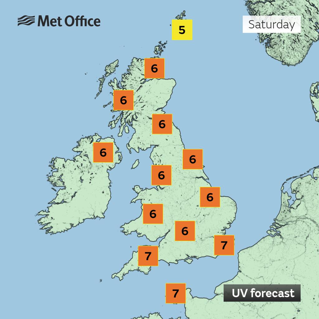 UV levels will be high across most of the UK today, so extra precautions should be taken if you are planning on spending the day outside 🌤️