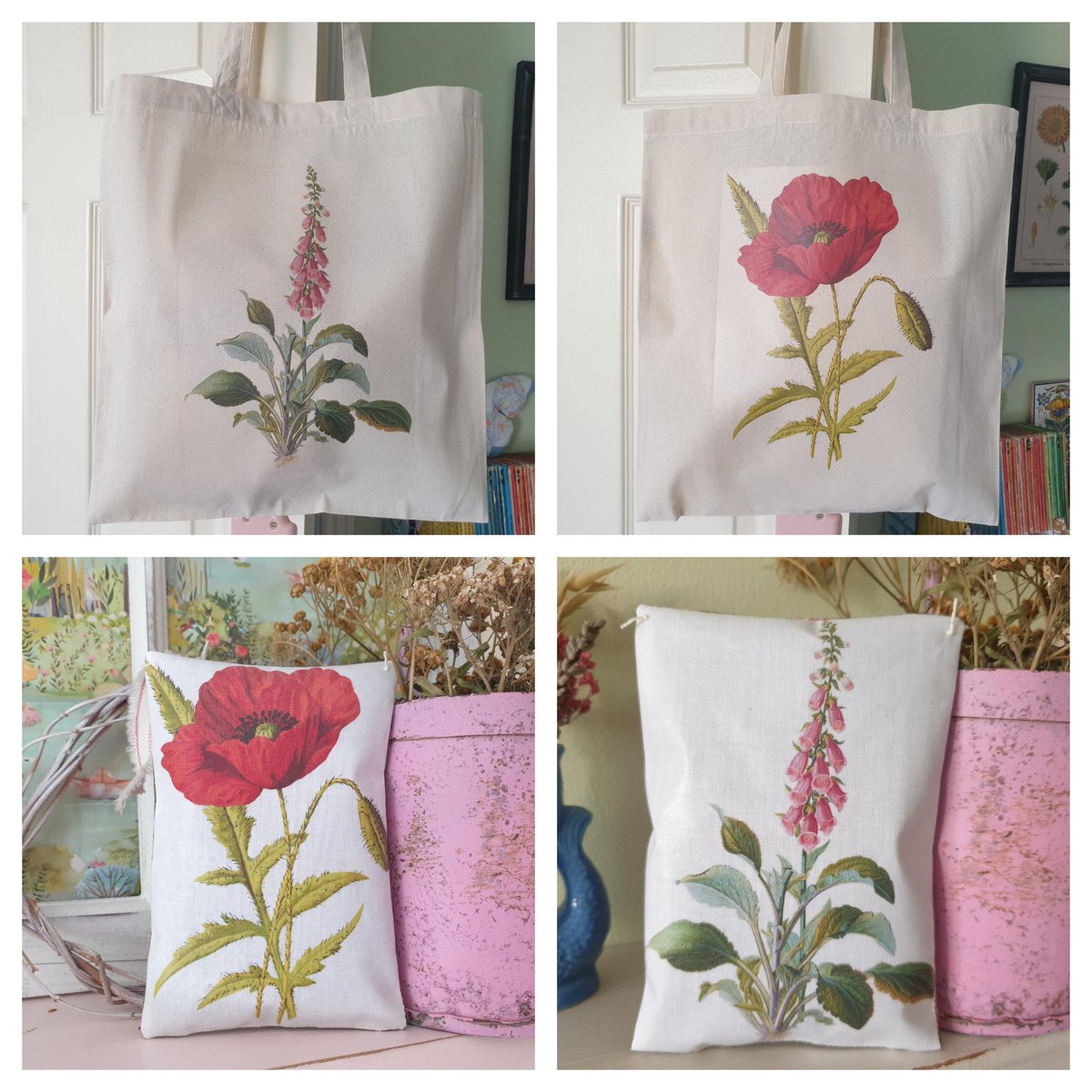 It's foxglove and poppy season so it wasn't any wonder that I'd have totes and scented sachets with those 2 flowers on!! #UKGiftAM #UKGiftHour #shopindie sarahbenning.etsy.com/listing/170928…