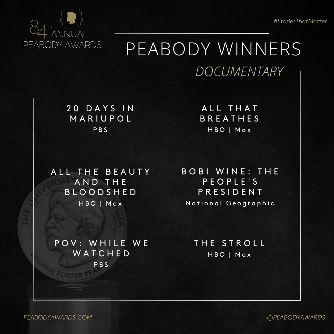 Very honored that our documentary film 'Bobi Wine: The People's President' has won yet another prestigious global award — this time in the Documentary category of the @PeabodyAwards' 84th Edition! We are grateful for every opportunity that helps us expose to the global community