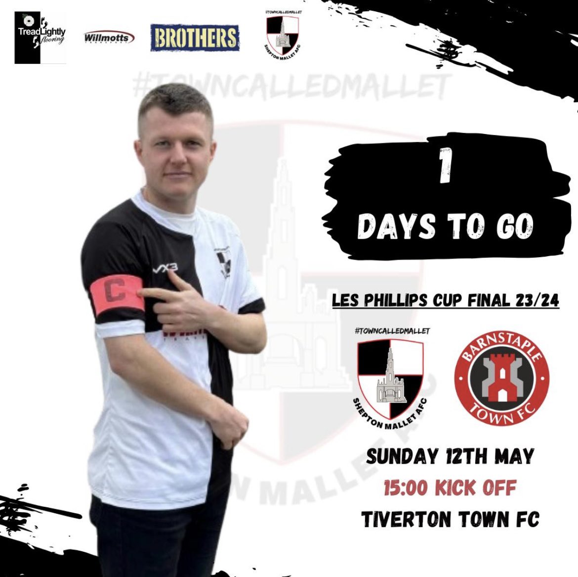 🚨CUP FINAL EVE🚨

⚽️@TSWesternLeague Les Philips Cup Final
🤝v @Official_BTFC 
🗓️12 May 
⌚️ 3pm
📍 @tivertontownfc - EX16 6SG
🍻Bar open from 12:00

💴 💳 Card and Cash accepted throughout the club

#towncalledmallet