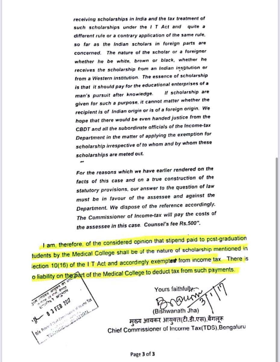 #PostGraduate #medicalstudents: as per the official letter issued by the Chief Commissioner of @IncomeTaxIndia (TDS) in February 2017, stipend is tax-free! Please ensure to disseminate this information to your respective colleges. #MedicalStudents #TaxExemption #MedTwitter