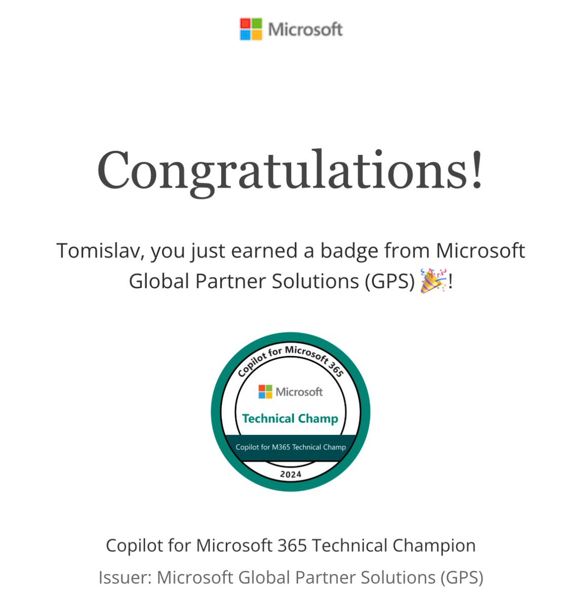 #Copilot for #Microsoft365 Technical Champ