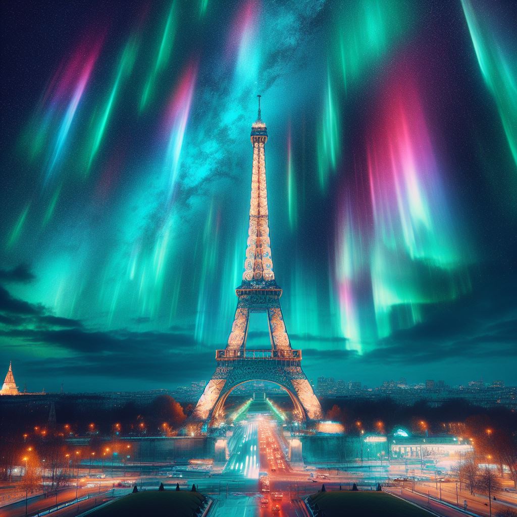 Les aurores boréales d'hier étaient incroyables, en pose ultra longue devant la tour Eiffel #auroresboreales #auroreboreale