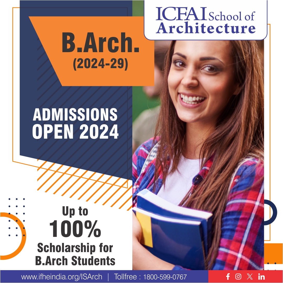 🏛️ Explore the art and science of architecture! Admissions are now open for the B.Arch. program (2024-29) at ICFAI School of Architecture.
🌐 ifheindia.org/ISArch/
📞Toll-Free: 1800-599-0767
#AdmissionsOpen #BArch2024 #ICFAIArchitecture #DesignInnovation #IFHE #icfai