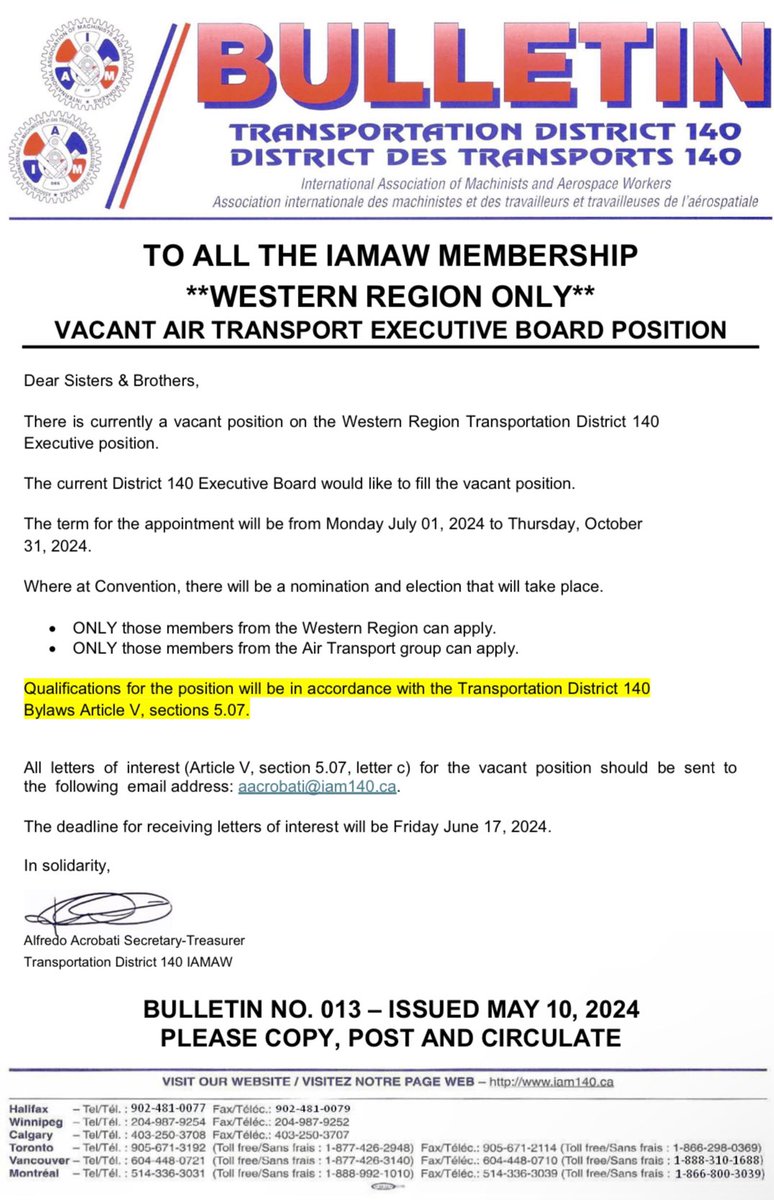 **WESTERN REGION ONLY** VACANT AIR TRANSPORT EXECUTIVE BOARD POSITION district140.iamaw.ca/?p=30872 #IAM #IAMAW #union #canada #DL140 #labour