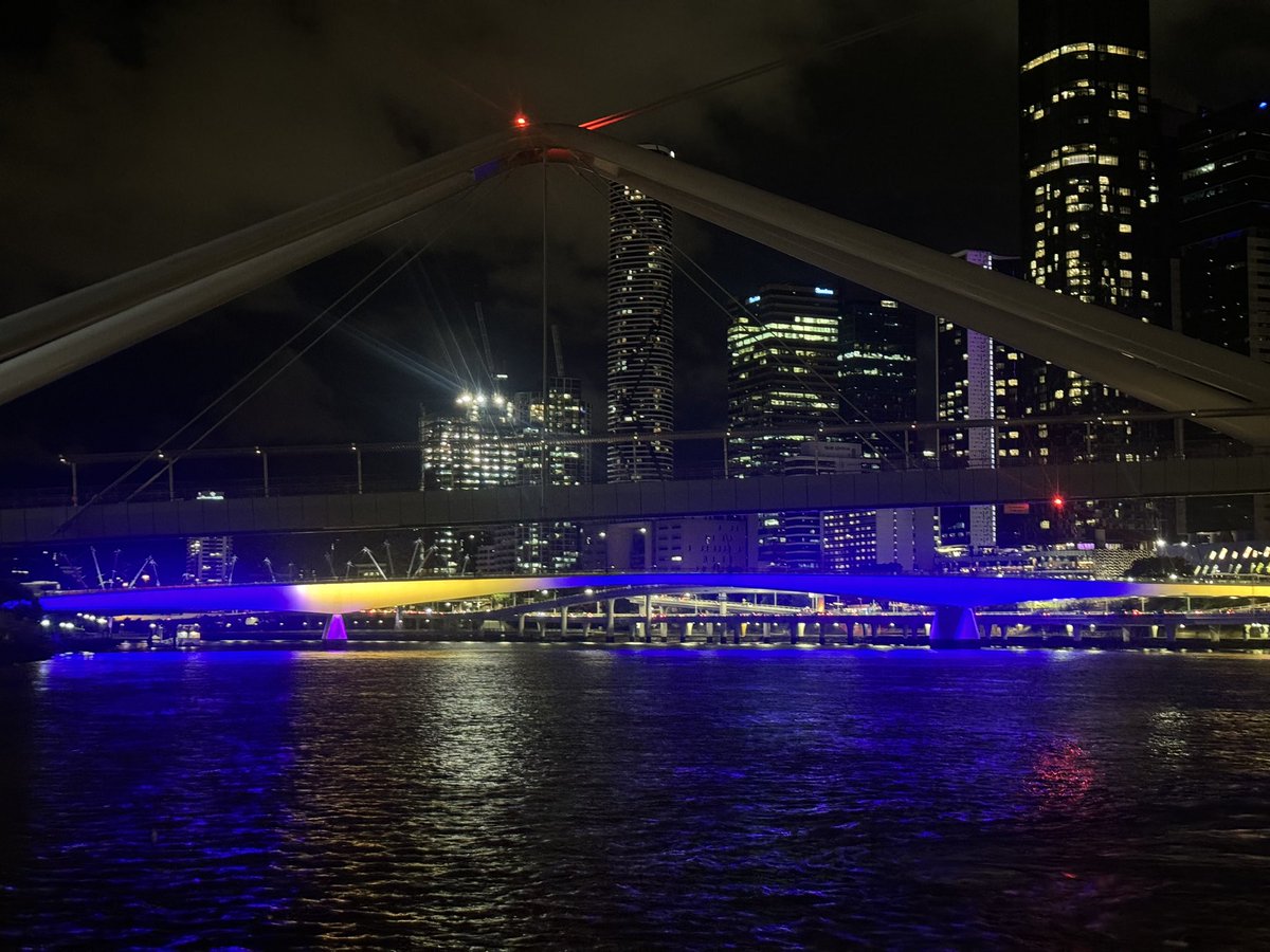 We are out and about in #brisbane tonight checking out the bridges lit up in the colours of the #bladdercancer ribbon for bladder cancer awareness month