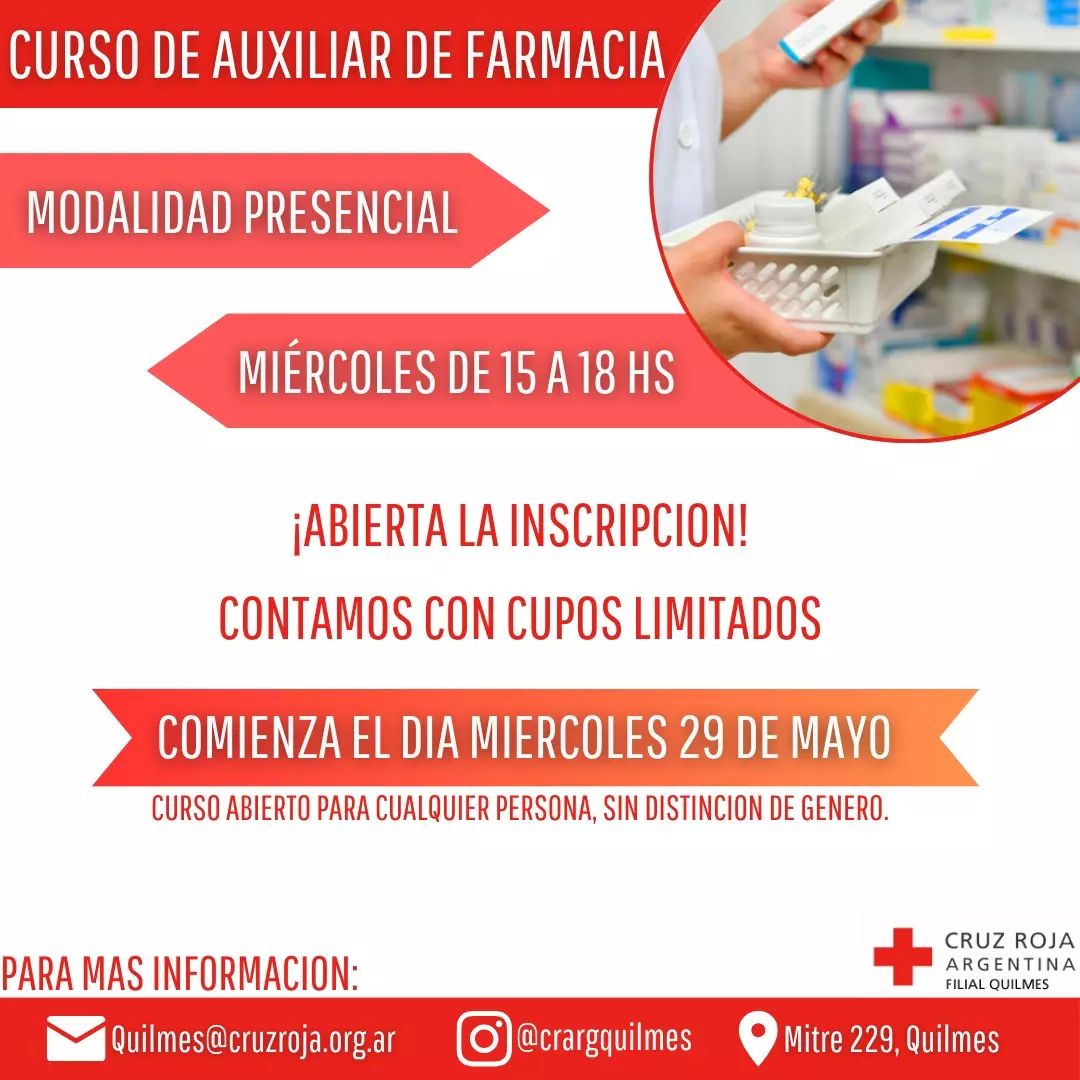 El 29 de Mayo comienza el Curso para auxiliar de farmacia de la Cruz Roja de Quilmes ~ La Mirada de Quilmes Oeste 
lamiradadequilmesoeste.blogspot.com/2024/05/el-29-…