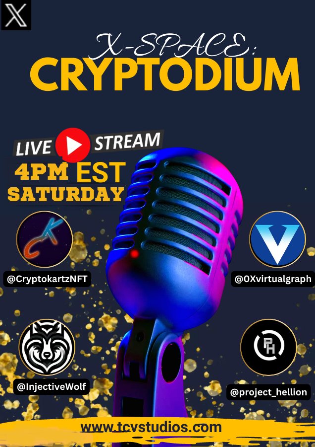 CRYPTODIUM today with <a href="/0Xvirtualgraph/">Virtual Graphics</a> <a href="/CryptoKartzNFT/">CryptoKartz | Minted Out</a> <a href="/InjectiveWolf/">Injective Wolf</a> <a href="/Project_hellion/">Garnet</a> 

Set your reminder;
x.com/i/spaces/1eaJb…

🔥🔥🔥