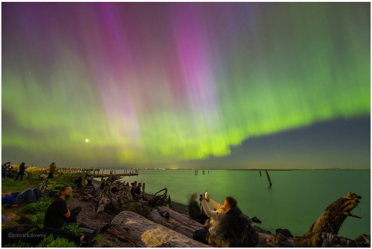 AURORA! I have always wanted to photograph the Northern Lights, and this was amazing tonight.  At least 100 people were sitting and lying  in the dark, and there was a chorus of oooohs and aaaaahs. Dungeness Lagoon in Sequim, WA. 
©Patrick Downs 
patrickdowns.photoshelter.com/.../I0000I9pFV…