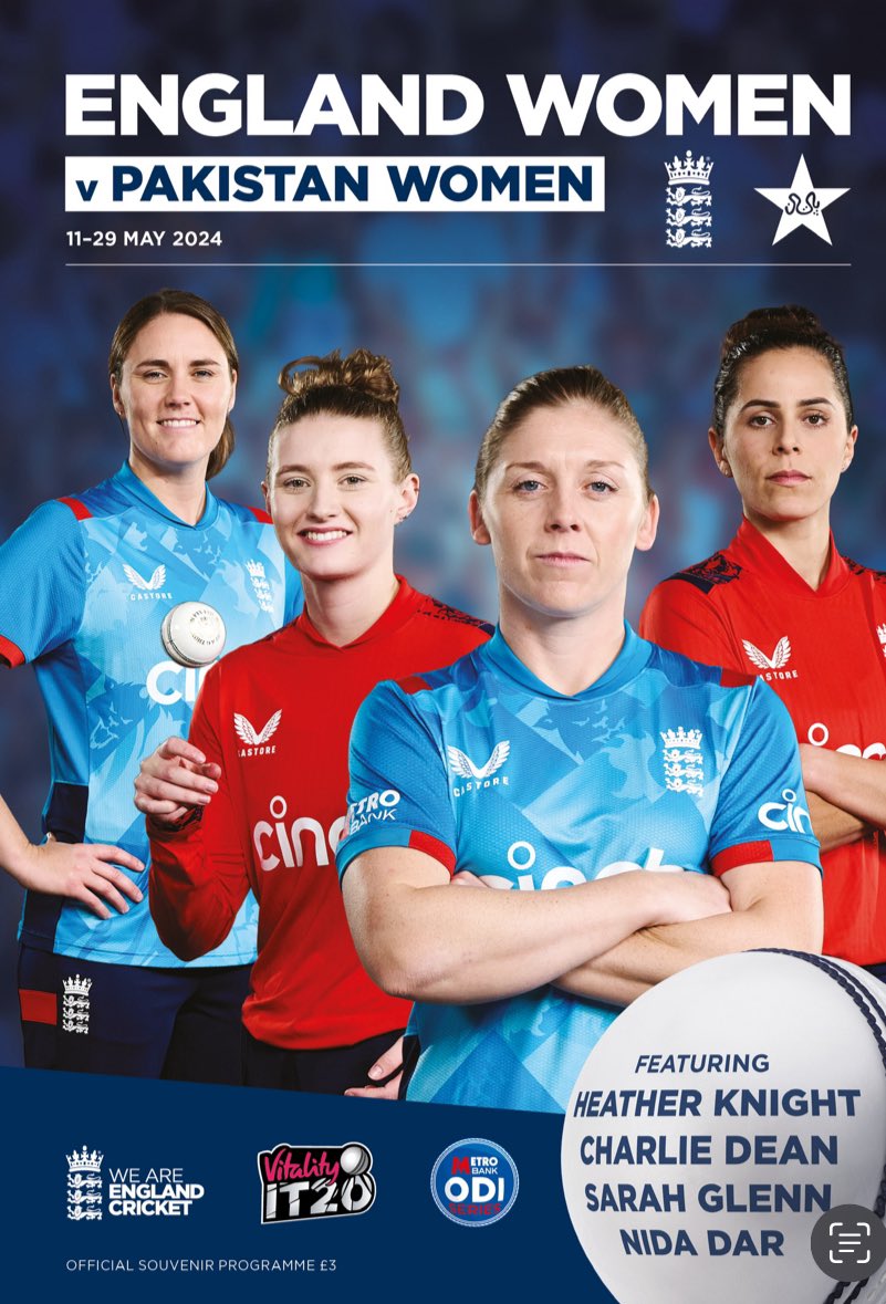 First @englandcricket programme of the summer featuring interviews with Charlie Dean, Sarah Glenn (by @Katya_Wisden) and Nida Dar (by @melindafarrell). Available at Edgbaston or online pplsport.com #ENGvPAK