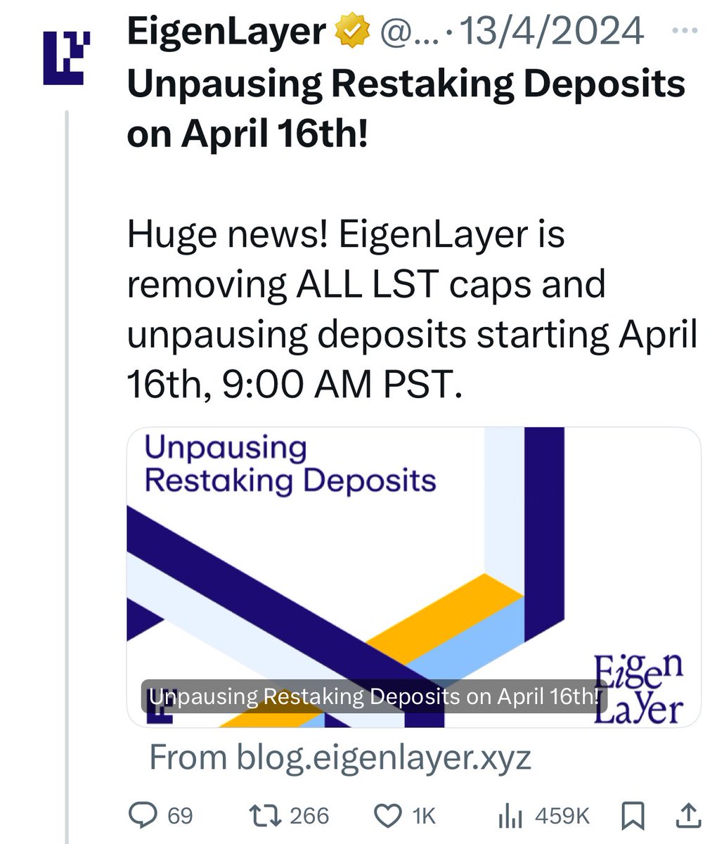 Larva (@larvandweb3) on Twitter photo I have serious doubts about the distribution of the 100 EIGEN bonuses to <a href="/eigenlayer/">EigenCloud</a> directly users between March 15 and April 29. It seems that these bonuses are primarily benefiting insiders, only for the users after Eigenlayer unpaused restake deposits on April 16.
Why are I have serious doubts about the distribution of the 100 EIGEN bonuses to <a href="/eigenlayer/">EigenCloud</a> directly users between March 15 and April 29. It seems that these bonuses are primarily benefiting insiders, only for the users after Eigenlayer unpaused restake deposits on April 16.
Why are