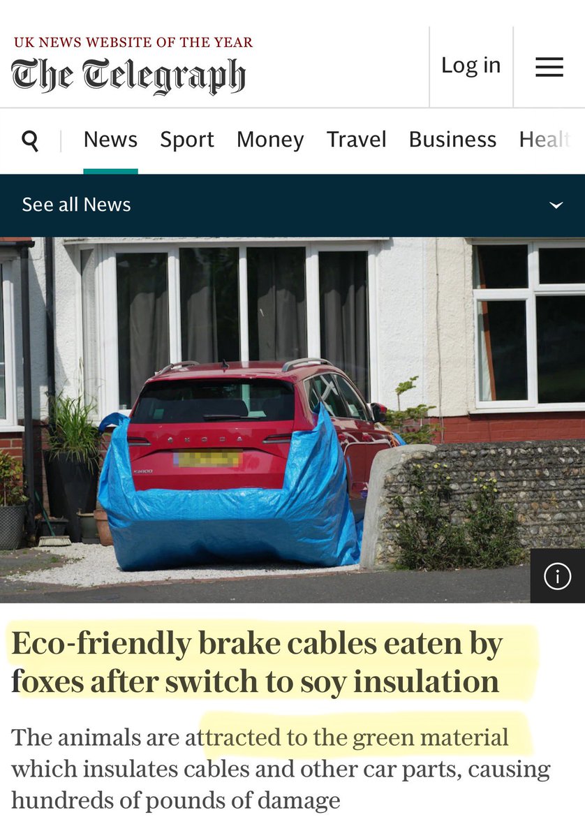 NET ZERO - EV cables and insulation are being eaten by foxes (and rats and mice) because they are made from Soy based materials. renewable energy means you have to renew your cables once a week Stop laughing at the back 🤣