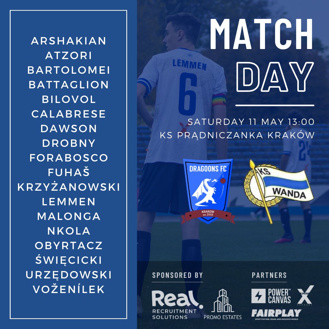 ⚽MATCH DAY⚽

Here is your Dragoons 🐉 squad taking on Wanda Kraków today 👇

Can the boys get a result?
#COYD 💙🖤