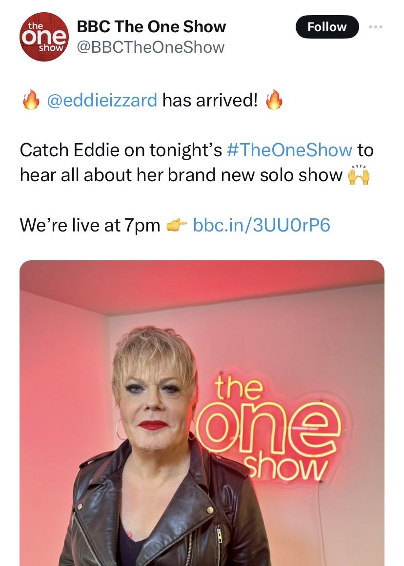 Eddie Izzard has said he doesn’t care what pronouns are used about him. The One show production team/social media team has made an ideological choice is using female pronouns. To them he is a woman. This breaches impartiality.