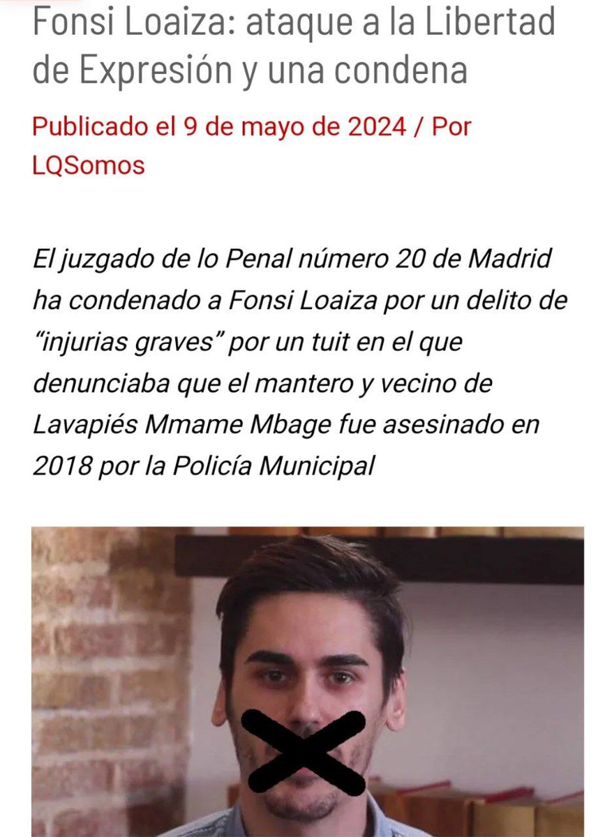 ❌ CONDEMNEN A FONSI LOAIZA PER 'INJÚRIES GREUS'❗ 🗣️ Un cop més, queda demostrat que per als antifeixistes no hi ha llibertat d'expressió a l'Estat feixista espanyol: ni per denunciar l'assassinat del manter Malbé Mbage a mans de la Policia ❗