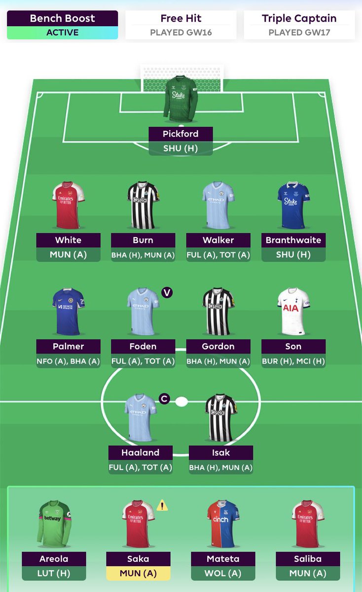 I’m driving myself nuts.
That’s my #FPL team for game week 37.
I’m 1st in my league by 1 point.
I made 3 changes already and I’m at -4.

Should I swap Mateta for Jackson?
#FantasyFootball #FantasyPremierLeague 

Advice from you FPL generals is much needed.