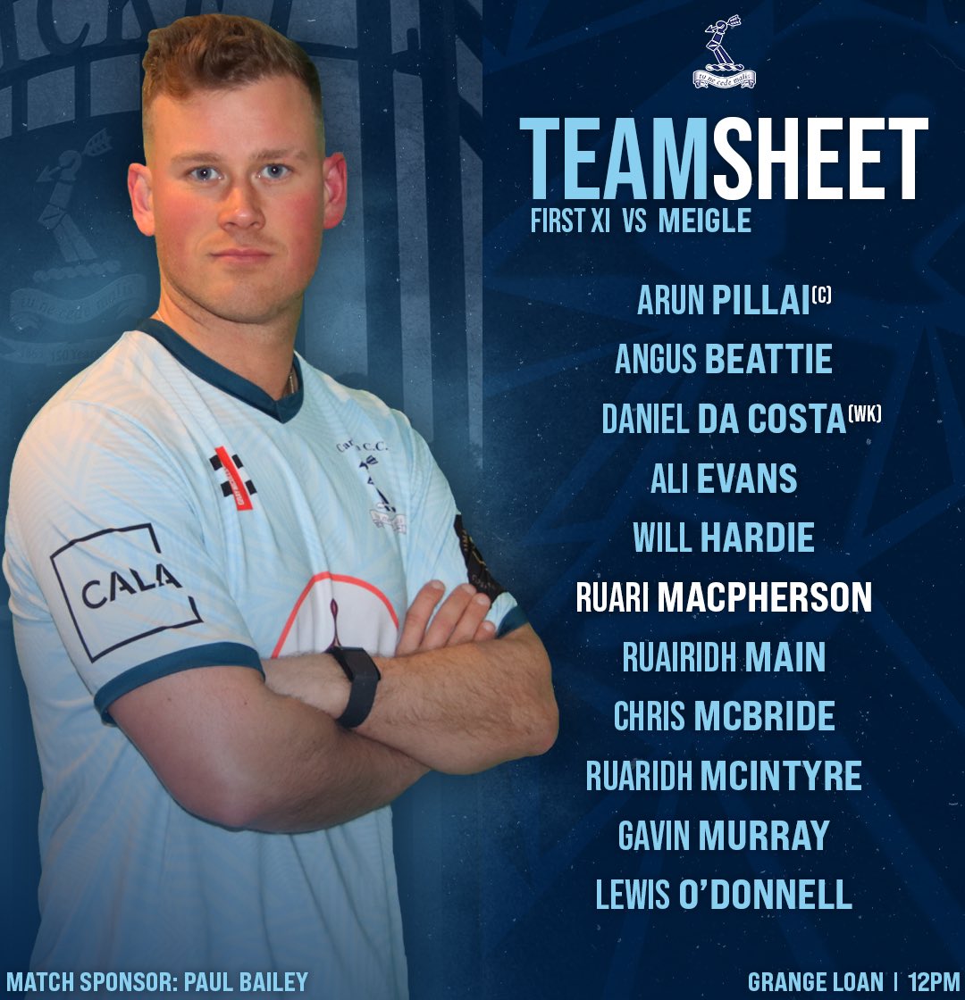 📝 | First XI Teamsheet

Today’s lineup to take on @Meigle_Cricket at GL ⤵️  

The match is kindly sponsored by Paul Bailey.

🏹#Arrows | #ArrowsArmy