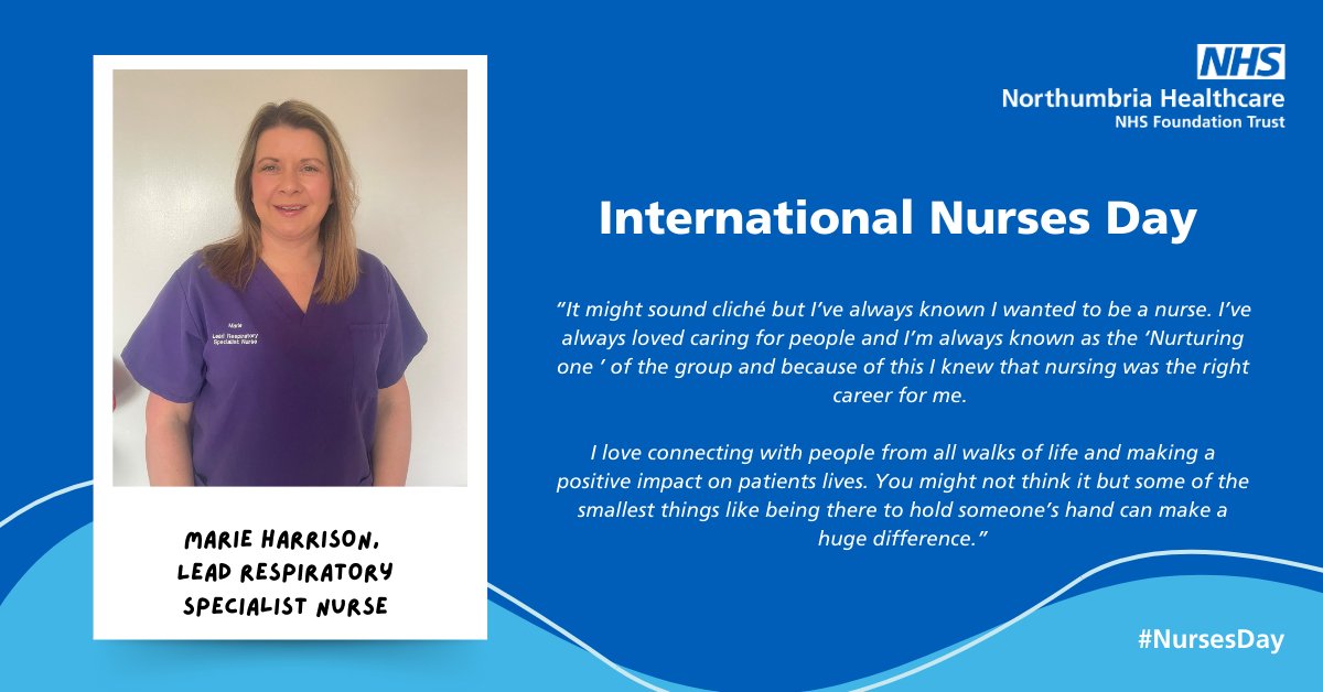 Our lead respiratory nurse, Marie loves being a nurse as even the smallest gesture of being there to hold a patients hand can make the biggest difference 💙 Find out more about Marie and her nursing journey with Northumbria 👉 ow.ly/R8GZ50RB62N #IND2024 #NursesDay