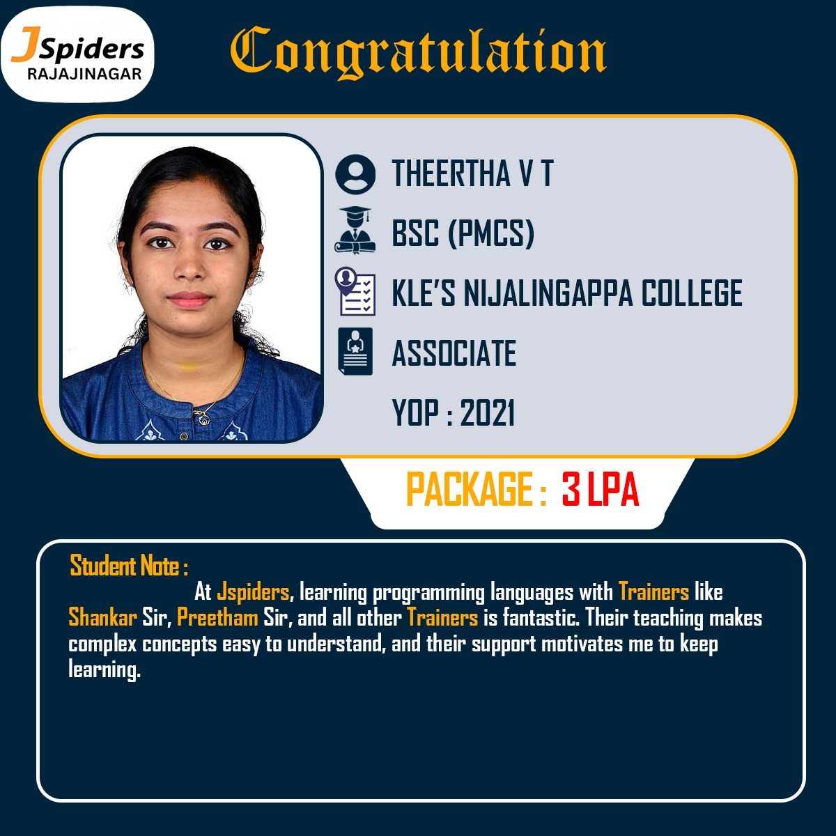 Join us in  celebrating 'Theertha V T' for securing an incredible job placement 🚀  Their hard work and determination have truly paid off. Wishing them all  the best as they embark on this exciting new journey ✨ 
.
.
.
.
.
.
#JobPlacement #CareerSuccess #DreamJob #NewChapter