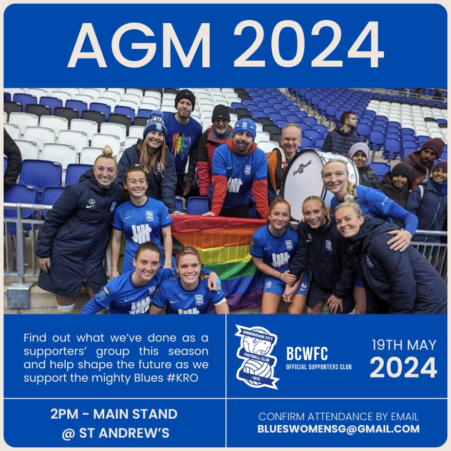 Our next AGM is just over a week away and for the first time we are doing it in-person. Please ensure you have signed up on our website if you haven't already: blueswomensg.co.uk/membership/ Apologies for the short notice.