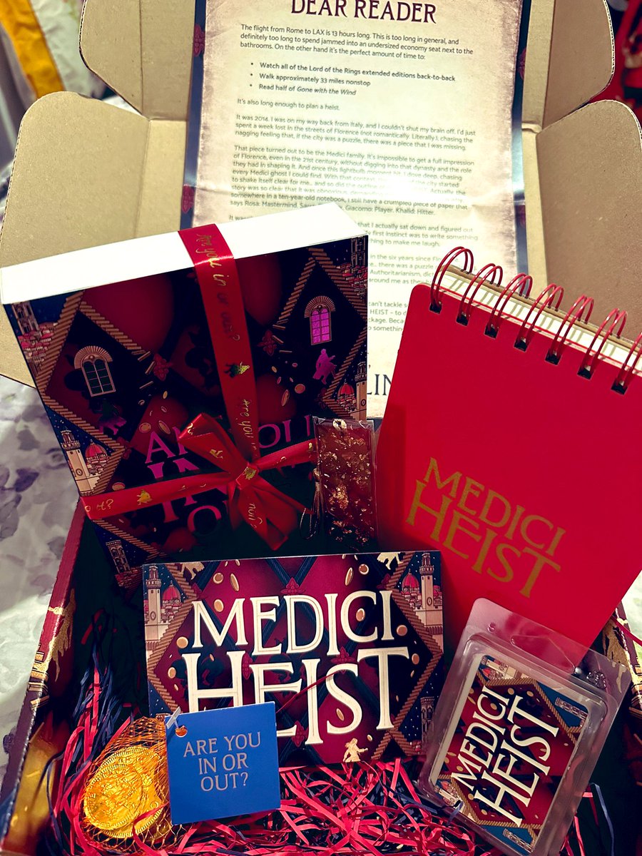 Massive Thank You to @kateratesbooks @AtomBooks & @LittleBrownUK for this awesome PR package I received for #MediciHeist so…….. #AreYouInOrAreYouOut I am most definitely IN!!