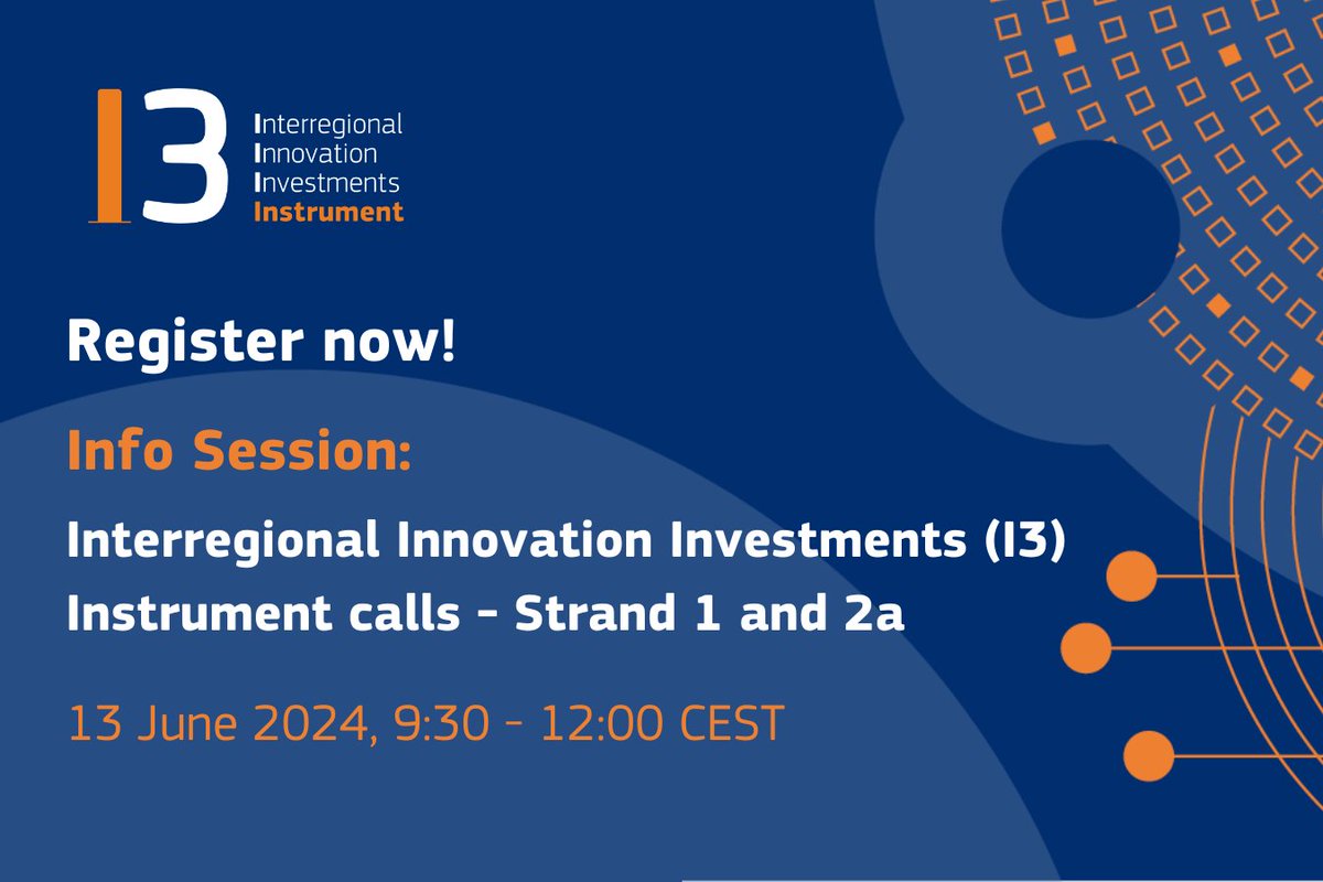 📝 Do you want to apply for the upcoming #I3Instrument calls - Strand 1 and 2a? Join our info session to learn more about the calls and ask your questions! 🗓️ 13 June ⏰ 9:30-12:00 CEST Register here ➡️ europa.eu/!QvkYkh