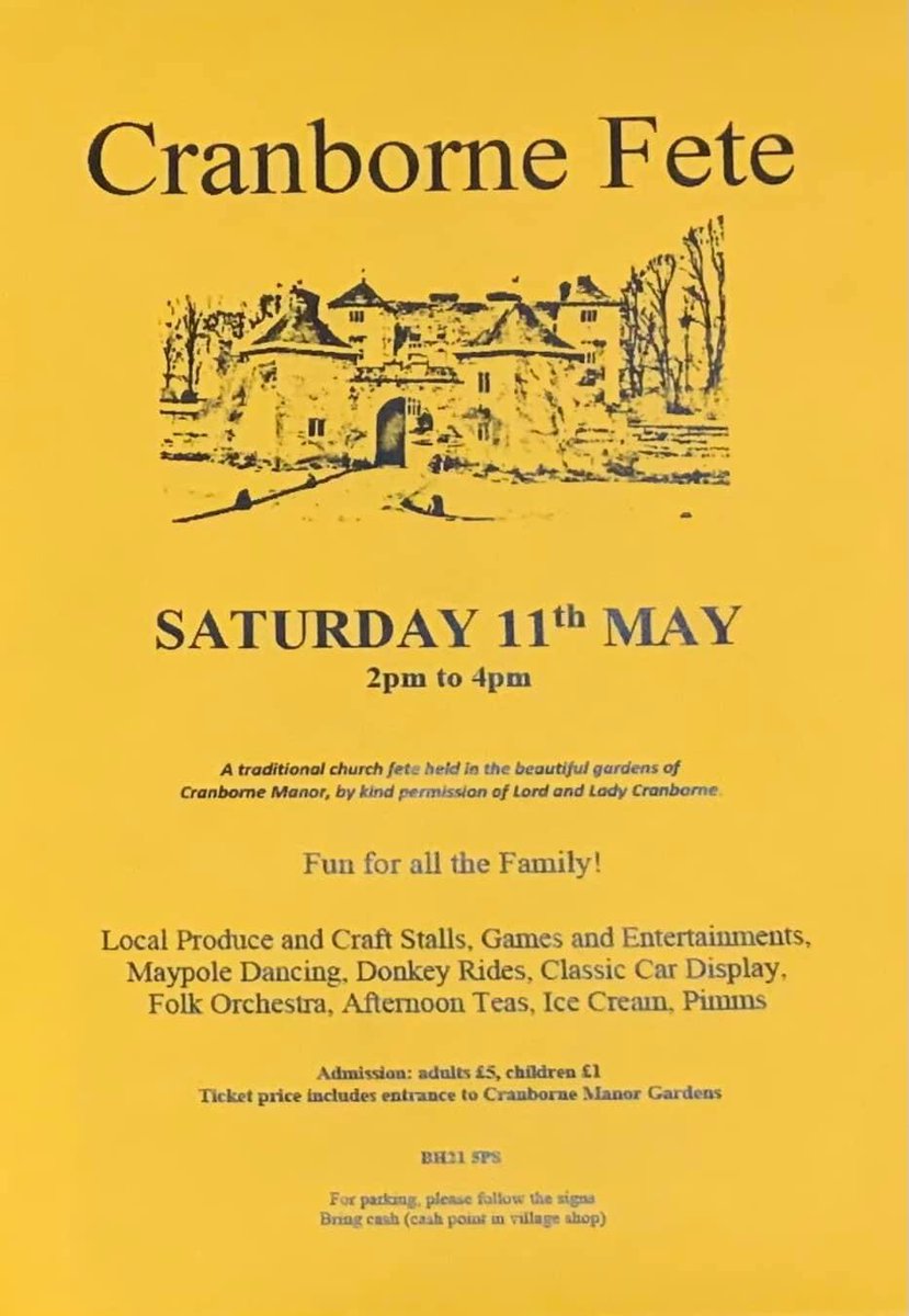 Todays the day, sample delicious <a href="/DorsetFoodDrink/">Dorset Food & Drink</a> <a href="/CranborneFete/">Cranborne Village Fete</a> 2-4pm. Entertainment &amp; traditional stalls.