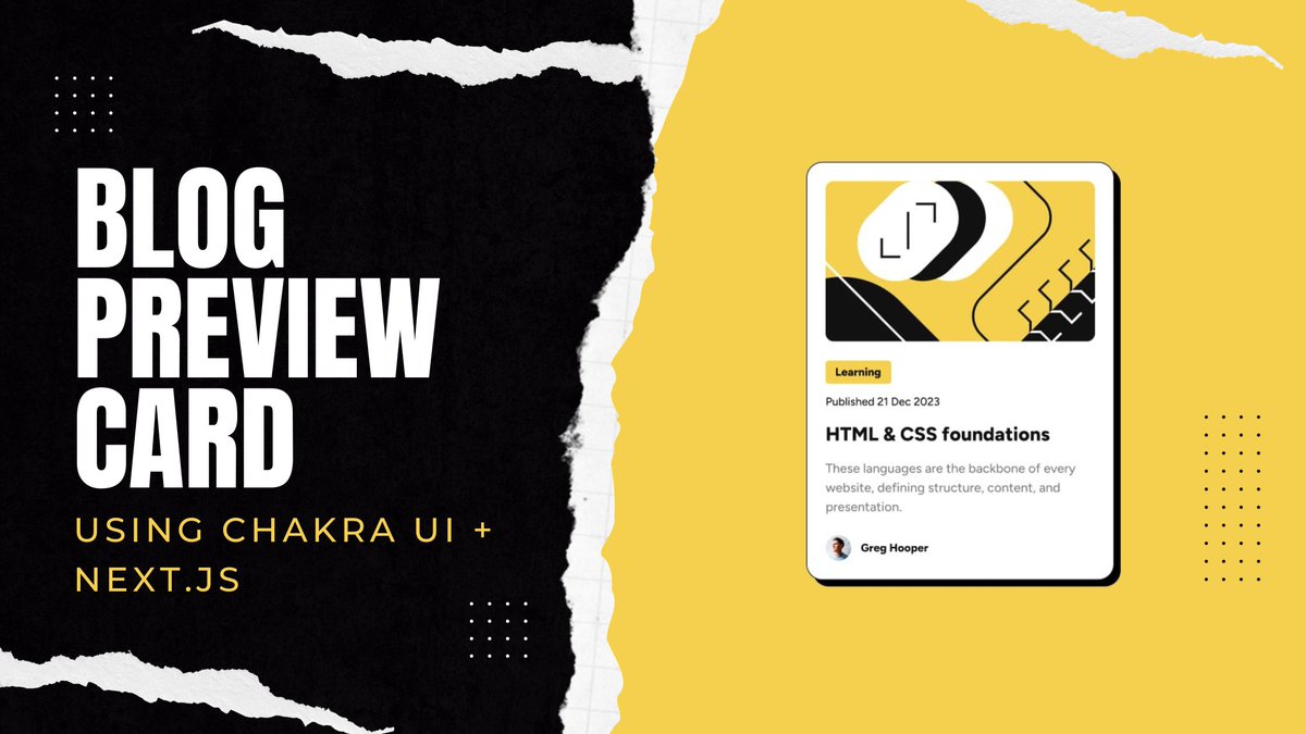The third time's a charm! Today, we're tackling the @frontendmentor Challenge - Blog Preview Card using @nextjs and chakra UI.

Hit play, code along youtu.be/c_TsfJyTjRk

#buildinpublic #learninginpublic #design #frontend #development