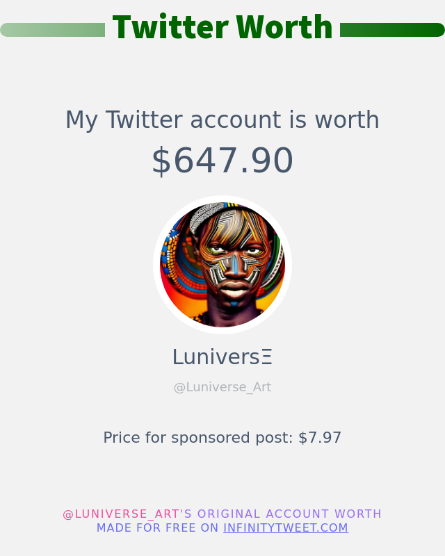 My Twitter worth is: $647.90

➡️ infinitytweet.me/account-worth