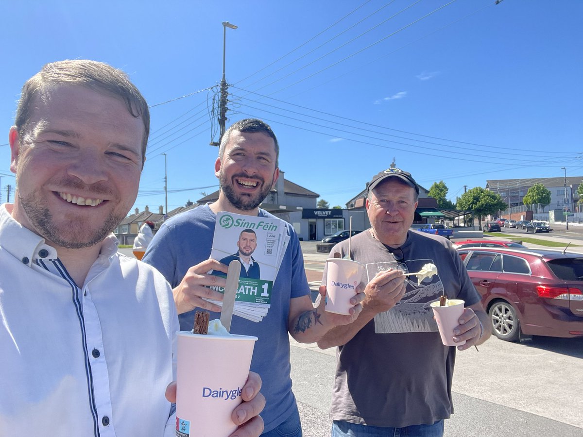 Thanks to the people of Turners Cross for talking to us yesterday. Canvassing on a day like that is such a pleasure ☀️ Big thanks to our candidate Luke McGrath for getting me & Donie the ice creams 🍦 - they were out of cones but the cup of ice cream was grand! 😂